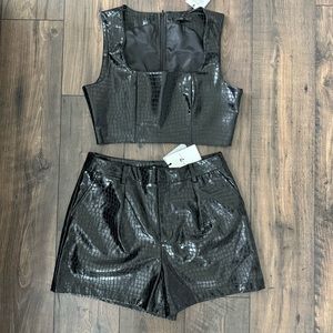 7 For All Mankind Croc Embossed Faux Leather 2 Piece Short Set